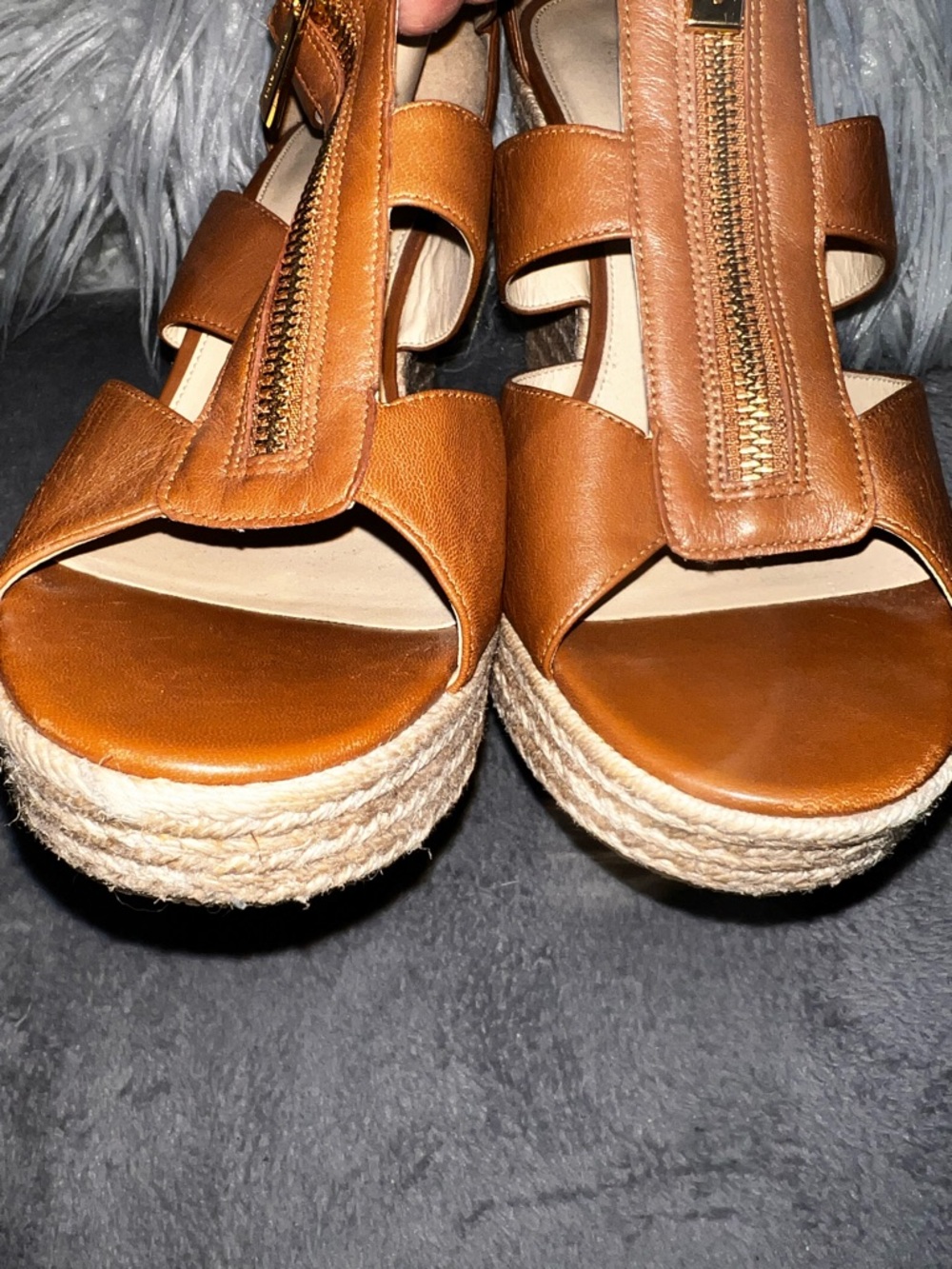 Michael Kors wedge size 10 $19 worn 3x cognac Wedge Sandals with Front Zip